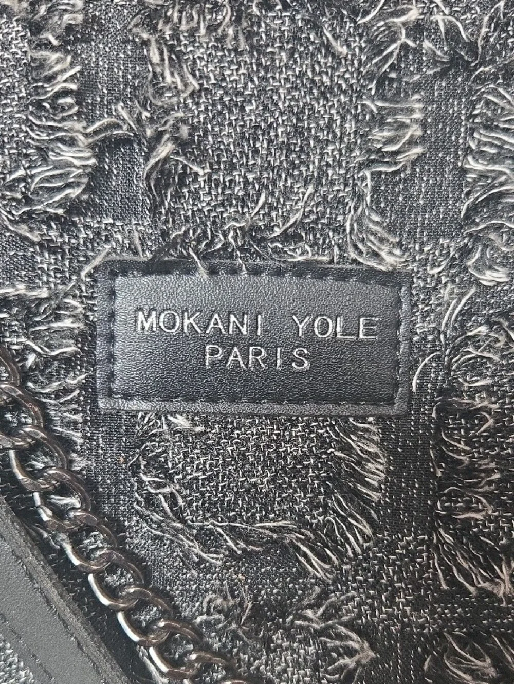 Statement Textured Denim Artistic Paris Mokani Elgant Bag wGun Metal Chain